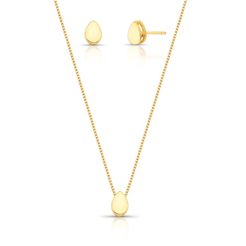 Conjunto Brinco e Colar com Pingente de Gota Liso
