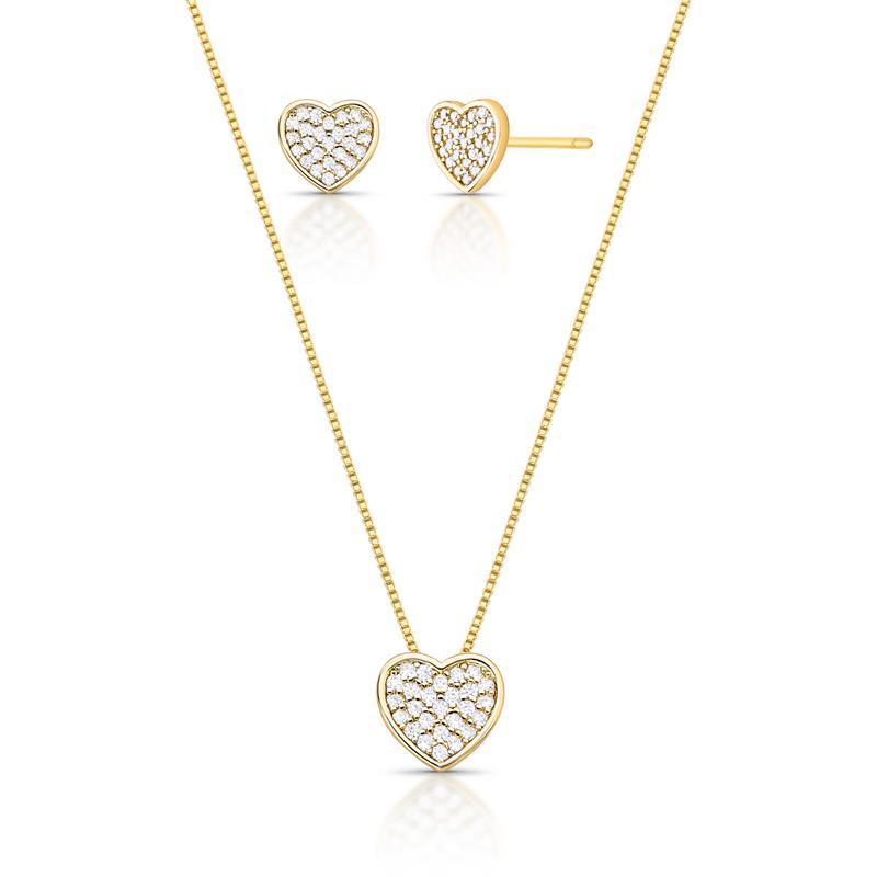 Conjunto Brinco e Colar de Coração com Zircônias