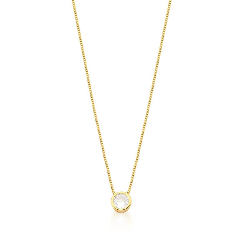Conjunto Brinco e Corrente com Pingente Redondo Banhado a Ouro - Imagem 3