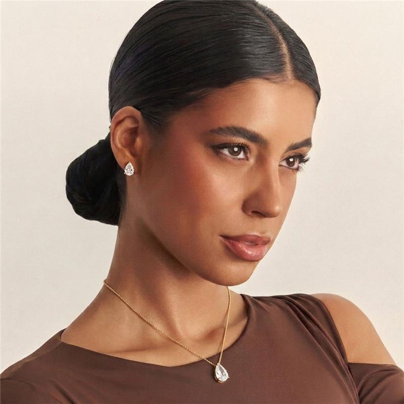 Conjunto Colar e Brinco com Cristal Gota Banhado a Ouro - Imagem 2