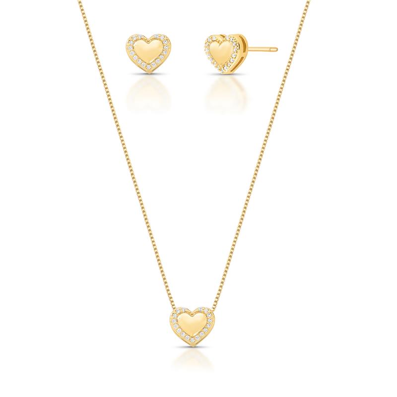 Conjunto de Brinco com Colar de Coração com Zircônias