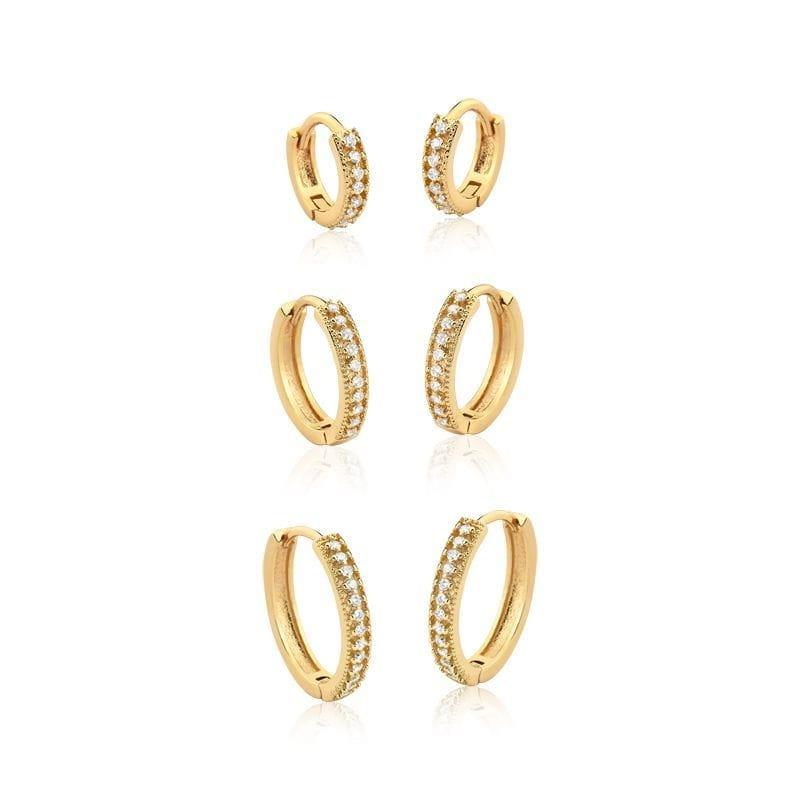 Kit Três Pares de Argola com Zircônias Brancas Folheado a Ouro