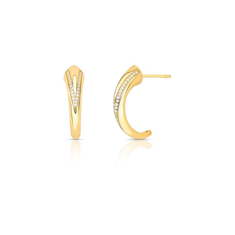 Meia Argola Curva com Zircônias Banhado a Ouro