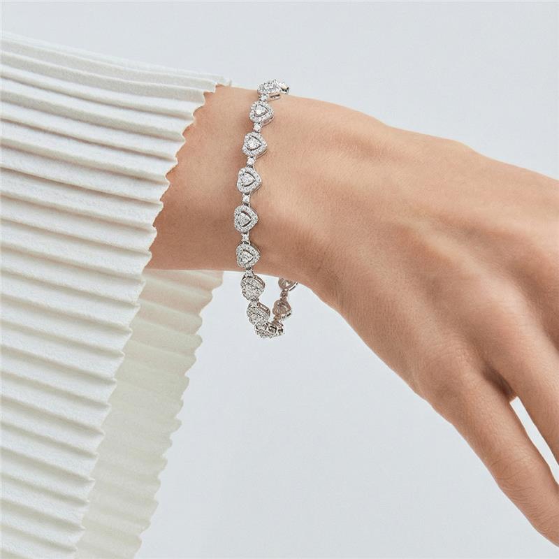 Pulseira com Coração em Moissanite 1.5 Mm Prata Rodinada Prateado - Imagem 2
