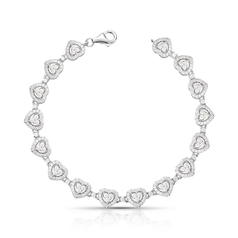 Pulseira com Coração em Moissanite 1.5 Mm Prata Rodinada Prateado