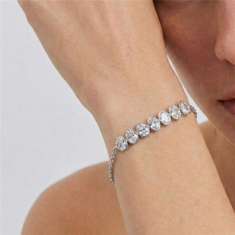 Pulseira com Cristais Ovais Prata Rodinada Prateado - Imagem 2