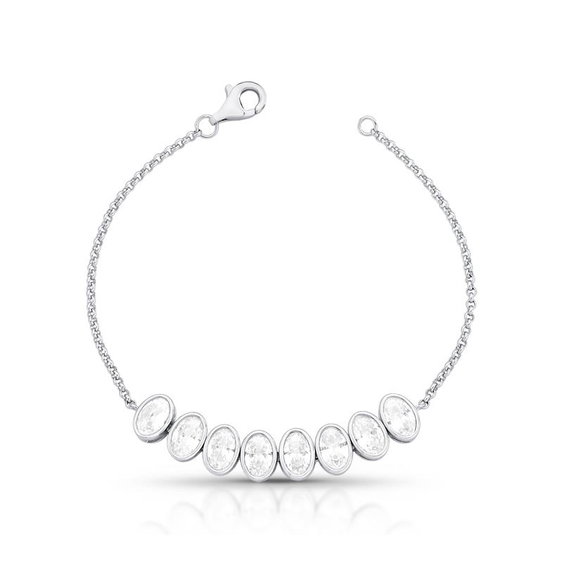 Pulseira com Cristais Ovais Prata Rodinada Prateado