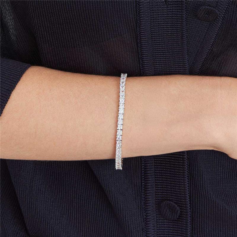 Pulseira com Cristais Quadrados Prata Rodinada Prateado - Imagem 2