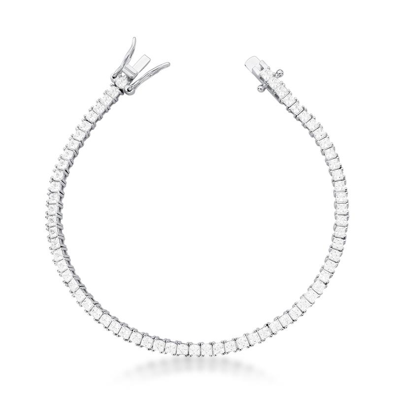 Pulseira com Cristais Quadrados Prata Rodinada Prateado