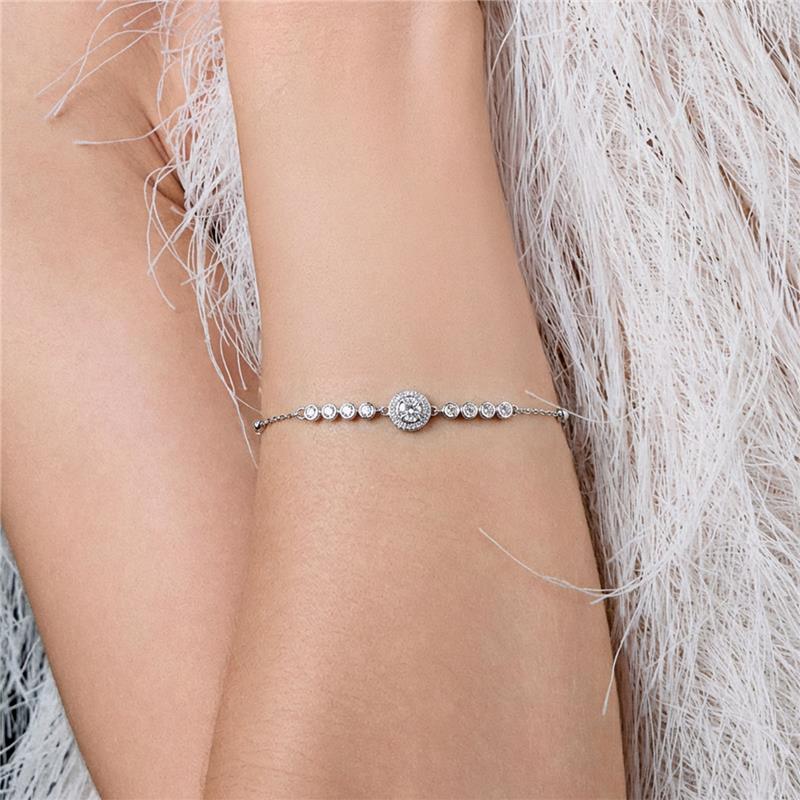 Pulseira com Cristais Redondos e Zircônias Prata Rodinada Prateado - Imagem 2