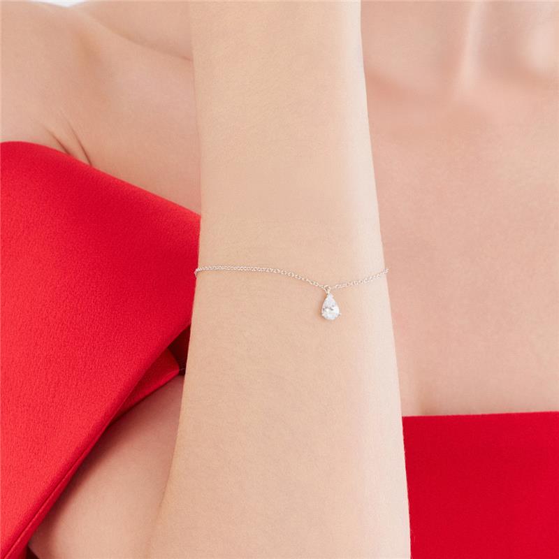 Pulseira com Cristal de Gota em Pêndulo Prata Rodinada Prateado - Imagem 2