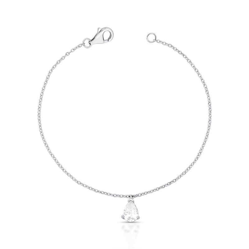 Pulseira com Cristal de Gota em Pêndulo Prata Rodinada Prateado