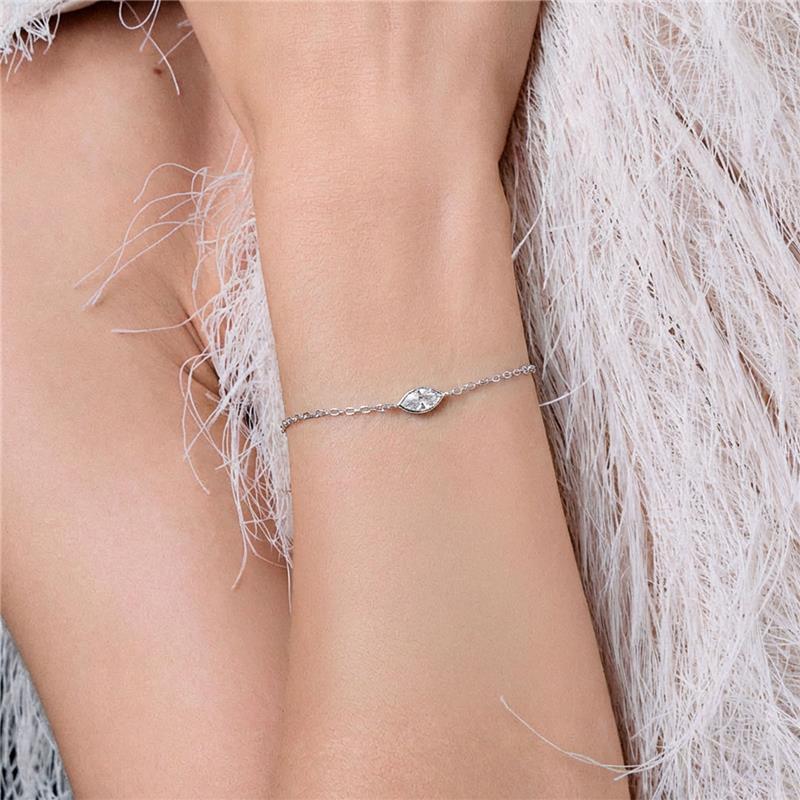 Pulseira com Cristal em Navete Prata Rodinada Prateado - Imagem 2