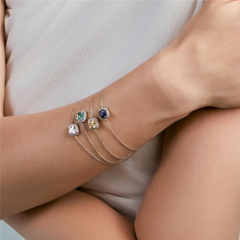 Pulseira com Cristal Quadrado e Zircônias Prata Rodinada Prateado - Imagem 2