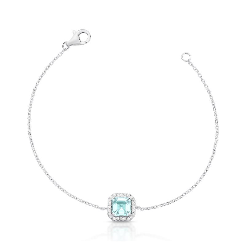 Pulseira com Cristal Quadrado e Zircônias Prata Rodinada Prateado