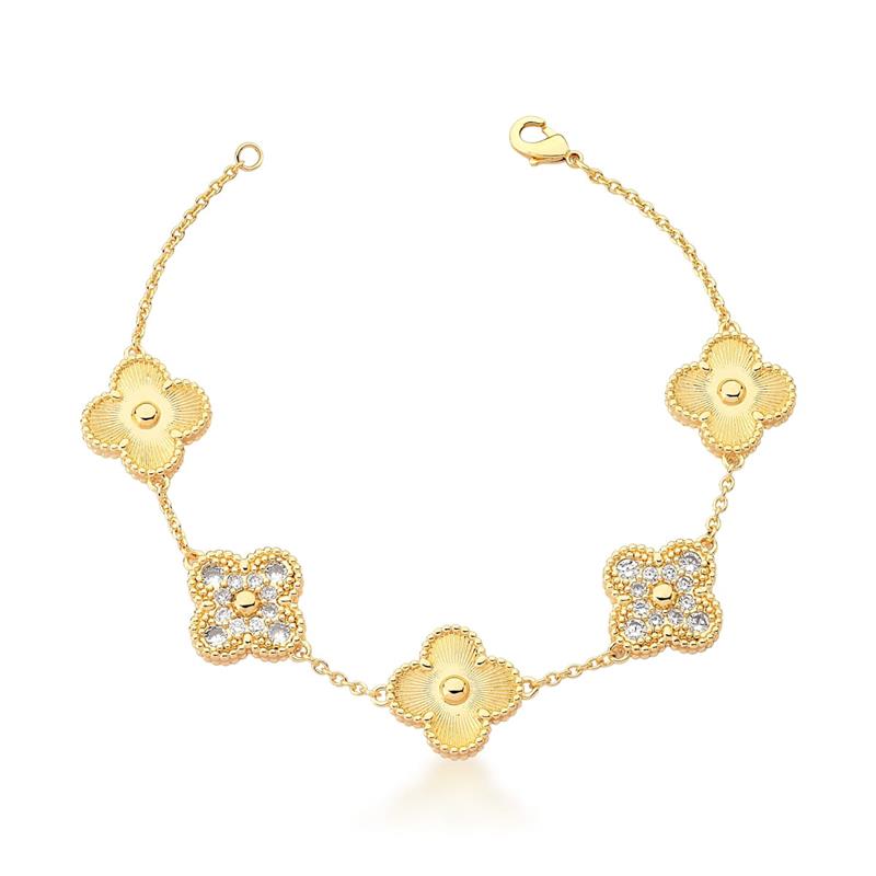 Pulseira com Trevos Trabalhados e Zircônias