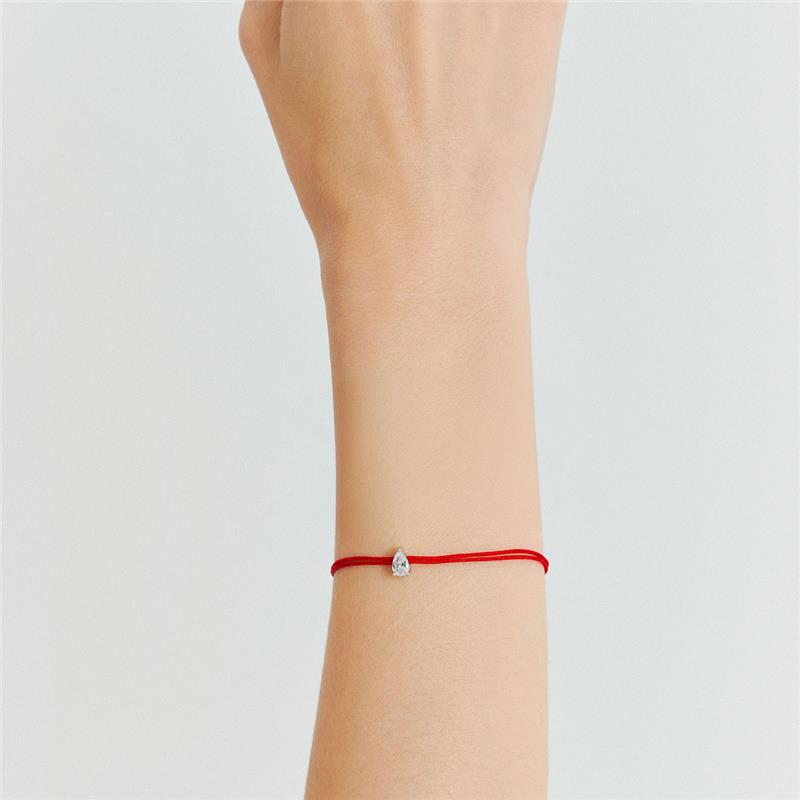 Pulseira em Fio de Seda com Cristal de Gota Prata Rodinada Prateado - Imagem 2