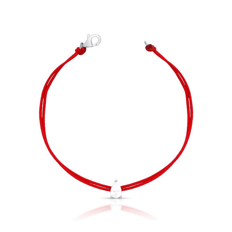 Pulseira em Fio de Seda com Cristal de Gota Prata Rodinada Prateado