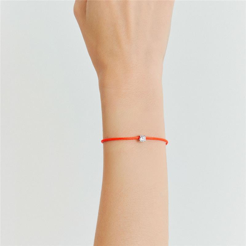 Pulseira em Fio de Seda com Cristal Redondo Prata Rodinada Prateado - Imagem 2