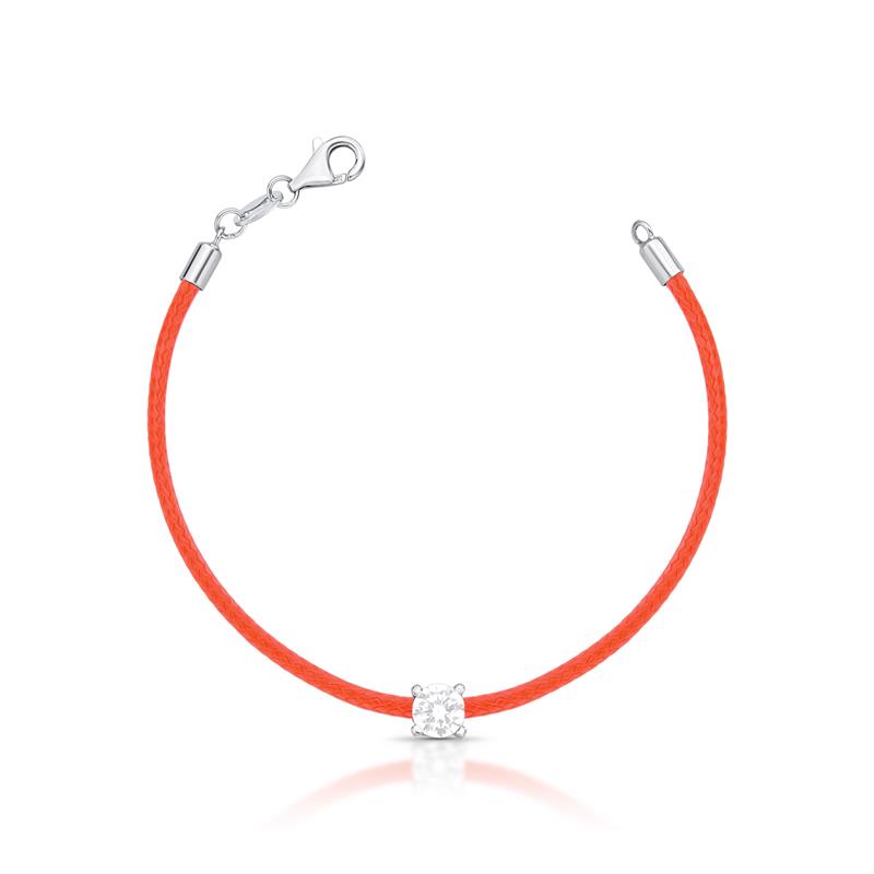 Pulseira em Fio de Seda com Cristal Redondo Prata Rodinada Prateado