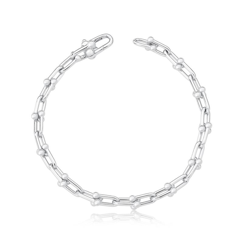 Pulseira Lisa com Elos Trançados e Esferas