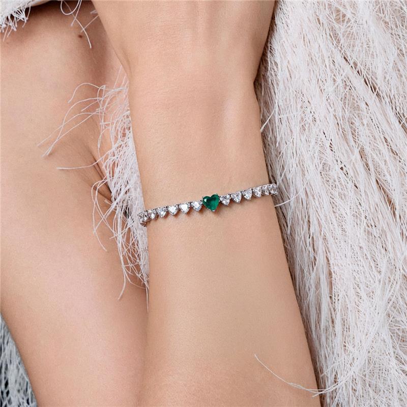 Pulseira Riviera com Corações em Cristais Prata Rodinada Prateado - Imagem 2