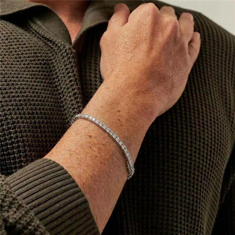 Pulseira Riviera com Cristais Quadrados Prata Rodinada Prateado - Imagem 2