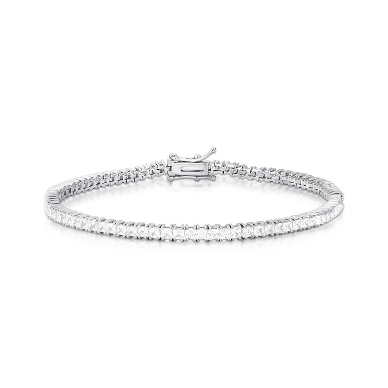 Pulseira Riviera com Cristais Quadrados Prata Rodinada Prateado