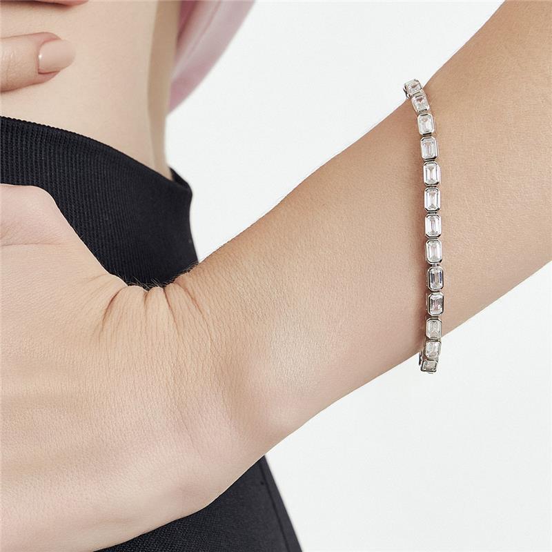 Pulseira Riviera com Cristais Retangulares Prata Rodinada Prateado - Imagem 2