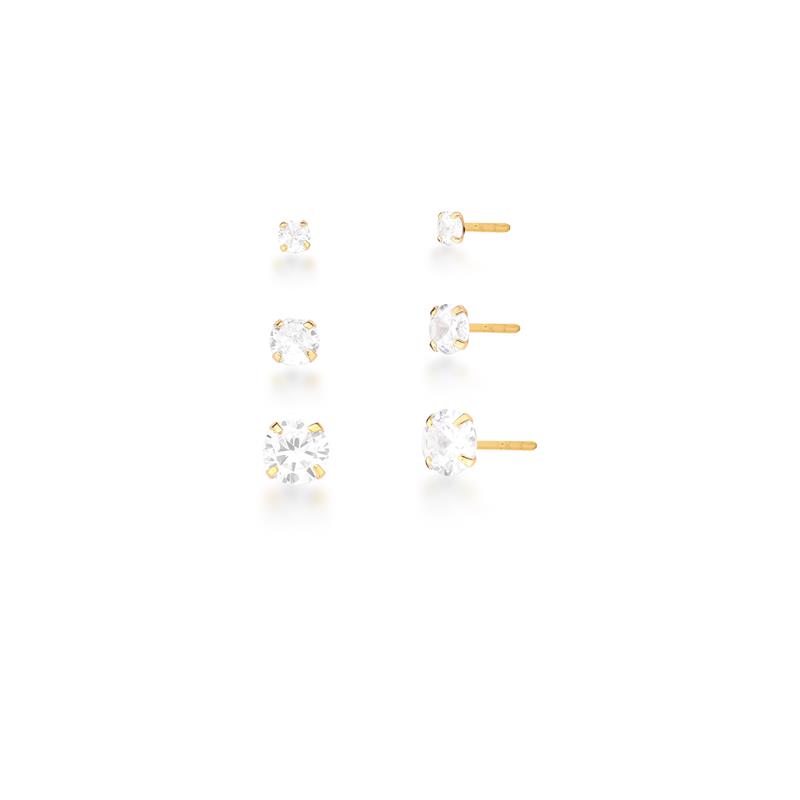 Trio de Brincos com Ponto de Luz Banhado a Ouro