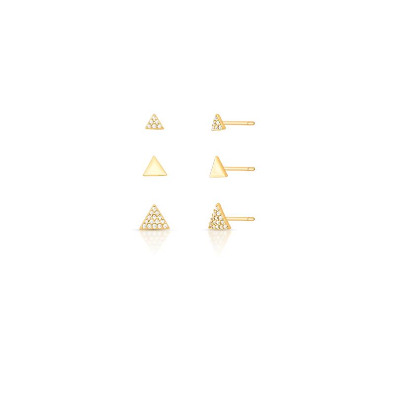 Trio de Brincos Triangulares Liso e com Zircônias